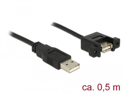 Delock USB 2.0 Aansluitkabel [1x USB-A 2.0 stekker - 1x USB 2.0 bus A] 0.50 m Zwart Vergulde steekcontacten