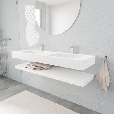 Zaro ALAN vrijhangende wastafel 150cm met wasbak dubbel en solid suface planchet in kleur Wit mat 0 lade(s)