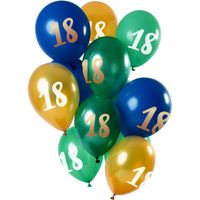 Ballonnen Set 18 Jaar Groen/Goud Premium - 12 Stuks