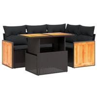 vidaXL 5-delige Loungeset met kussens poly rattan zwart, tuinset, tuinmeubel, terrasset, tuinbank, terrasmeubel, loungebank, loungeset tuin