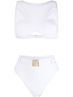 Noire Swimwear bikini à taille haute ceinturée - Blanc