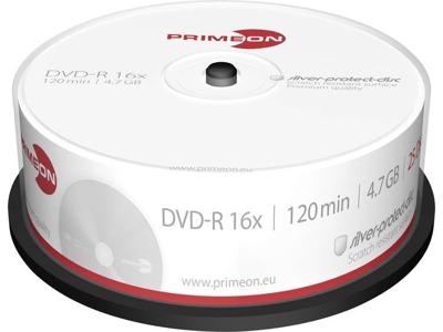 Primeon 2761203 DVD-R disc 4.7 GB 25 stuk(s) Spindel Mat zilver oppervlak