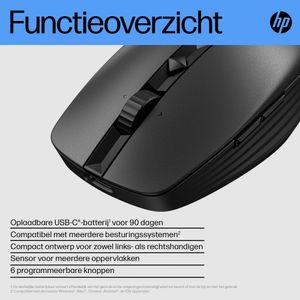 HP 710 Muis Draadloos Zwart 7 Toetsen 3000 dpi Oplaadbaar