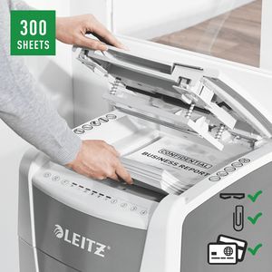 Leitz IQ Autofeed Office 300 Papierversnipperaar 300 vellen Micro cut 2 x 15 mm P-5 60 l Ook geschikt voor Paperclips, Nietjes, Creditcards