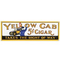 Yellow Cab Takes The Right Of Way Emaille Bord - 46 x 15 cm - thumbnail