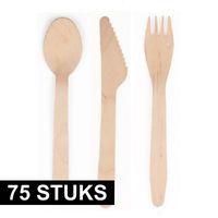 75x Houten bestek wegwerp set 16 cm