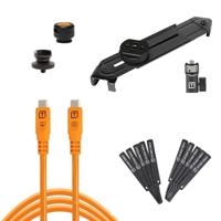 Tether Tools TetherPro Optima 10G mobiele tethering kit - 6' (1,8 m) recht naar recht, hoge zichtbaarheid ORG-kabel, AeroTab kleine tablethouder, TetherGuard ThreadMount