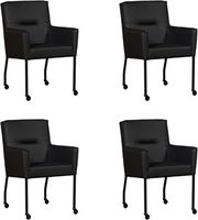 Set van 4 Zwarte leren moderne eetkamerstoelen Lucky - Hermes Leer Nero (zwart leer)