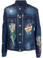 Philipp Plein veste en jean à imprimé graphique - Bleu