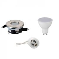 Led Spot Set - Aigi - Gu10 Fitting - Waterdicht Ip65 - Inbouw Rond - Mat Chroom - 8w - Natuurlijk Wit 4200k - Ø82mm