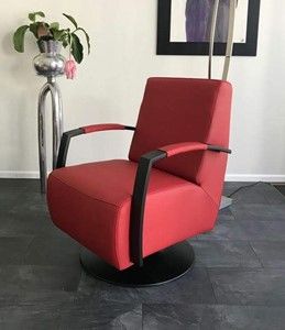 Leren draaifauteuil met stalen frame en schotelvoet - rood leer - Echt leer, Industrieel, ontdek de vele Leersoorten en Kleuren bij ShopX