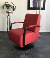 Leren draaifauteuil met stalen frame en schotelvoet - rood leer - Echt leer, Industrieel, ontdek de vele Leersoorten en Kleuren bij ShopX - thumbnail