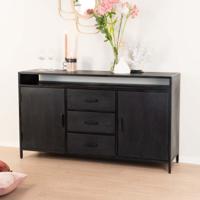 Livingfurn Dressoir Kala 150cm met open vak, Mangohout - zwart - thumbnail