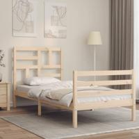 vidaXL Bedframe met hoofdbord massief hout 90x200 cm, bed, slaapkamermeubel, houten bed, eenpersoonsbed, houten bedframe, bedbodem