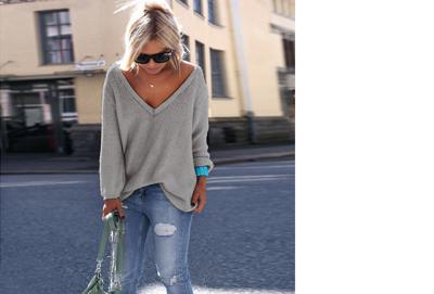 Hippe dames trui met v-hals Hippe dames trui met v-hals