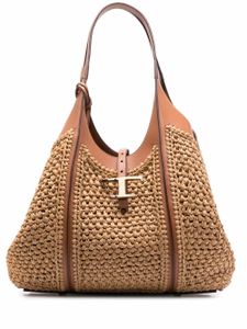 Tod's sac cabas Timeless en raphia - Tons neutres