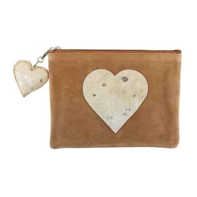 Leren Make-up Tasje Bruin - Zilverkleurig Hart (22 x 16 cm) Leren Make-up Tasje Bruin - Zilverkleurig Hart (22 x 16 cm)