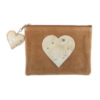 Leren Make-up Tasje Bruin - Zilverkleurig  Hart (22 x 16 cm)