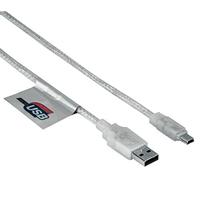 Hama USB-2.0-kabel, stekker A mannelijk/mini-stekker B mannelijk, 1,80 m, transparant