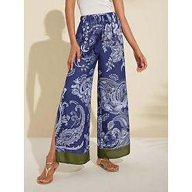 Dames Broek met wijde pijpen Maxi Vakantie Paisley Donker Marine Zomer S M L