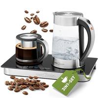 ProfiCook TKS1056 - Ontbijtset - 3 in 1 - Thee/Koffie + RVS Waterkoker + Basis - 2200 Watt - Touch Controls - Kleur Zilver en Zwart