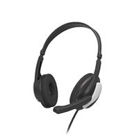 Hama Headset met microfoon (bekabelde hoofdtelefoon 3,5 mm jack-aansluiting, aux, stereo hoofdtelefoon met kabel, on-ear pc-hoofdtelefoon met microfoonarm en nekband, 2 m audiokabel) zwart zilver