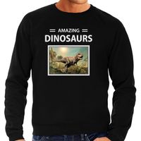 T-rex dinosaurus sweater / trui met dieren foto amazing dinosaurs zwart voor heren - thumbnail