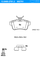 Remblokkenset, schijfrem ATE, u.a. fÃ¼r CitroÃ«n, Peugeot, DS