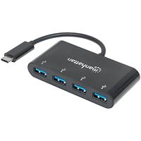 Manhattan 162746 USB 3.1 generatie 1 Type C-hub (4 USB type A-poorten, stroomvoorziening via USB) zwart