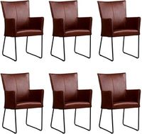 Set van 6 Cognac leren industriële eetkamerstoelen Mate - Granada leer Cognac (cognac leer)