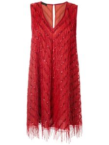 Emporio Armani robe en soie à franges - Rouge