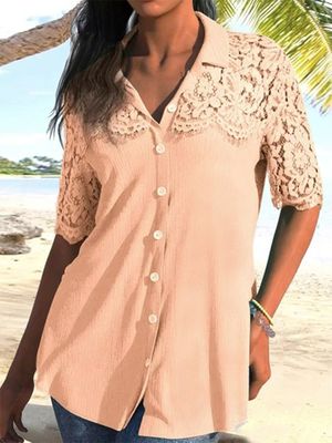 Elegant Loose Lace Buttoned Blouse