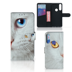 Alcatel 1S 2020 Telefoonhoesje met Pasjes Witte Kat