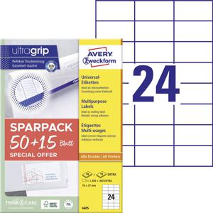 Avery-Zweckform 6605 Universele etiketten 70 x 37 mm Papier Wit 1560 stuk(s) Permanent hechtend Laser (kleur), Laser (zwart/wit)