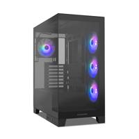 NOX XTREME PRODUCTS HUMMER GLOCK BLACK - Semitower ATX | M-ATX | ITX, Panoramisch randloos gehard glas, Ruimte voor 10 ventilatoren, 4x 120mm ventilatoren voorgeïnstalleerd, USB-C en USB 3.0, Zwart