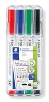 STAEDTLER Whiteboard Marker Lumocolor compact, droog en zonder resten afwasbaar van whiteboards, universele punt ca. 1-2 mm lijnbreedte, hoge kwaliteit, set van 4 kleuren, 341 WP4