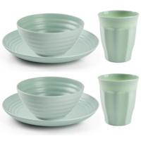 Camping Servies set - kunststof - mintgroen - 4x borden/4x drinkbekers/4x kommetjes - thumbnail