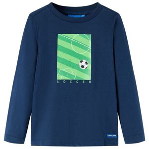 Kindershirt met lange mouwen voetbalveldprint 104 marineblauw