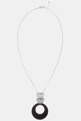 Ulla Popken Ketting, cirkelamulet, metallic hart - Grote Maten