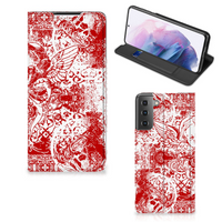 Mobiel BookCase Samsung Galaxy S21 Plus Angel Skull Rood