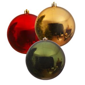 3x stuks grote kerstballen van 20 cm glans van kunststof groen goud en rood