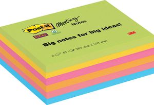 Post-it Super Sticky Meeting notes, 45 vel, ft 203 x 153 mm, geassorteerde kleuren, pak van 6 blokken