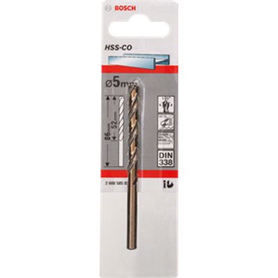 Bosch Accessories 2608585851 HSS Metaal-spiraalboor 5 mm Gezamenlijke lengte 86 mm Kobalt DIN 338 Cilinderschacht 1 stuk(s)