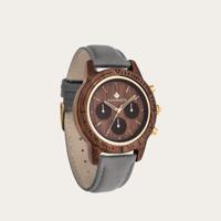 Houten Horloge Walnut Gold Grey