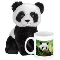 Cadeauset kind - Panda knuffel 19 cm en Drinkbeker/mol Panda 300 ml - thumbnail