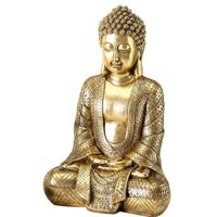 Boeddha beeld - zittend - goud - polyresin - 24 x 19 x 39 cm