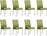 Set van 8 Groene leren moderne eetkamerstoelen Comfort - poot rond rvs met wiel - Toledo Leer Apple Green (groen leer) - thumbnail