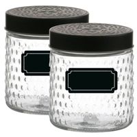 Voorraadpot/bewaarpot Roma - 4x - 500 ml - glas - zwart - incl. etiketten - thumbnail