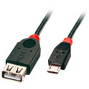 LINDY USB-kabel USB 2.0 USB-micro-B stekker, USB-A bus 0.50 m Zwart Met OTG-functie 31935