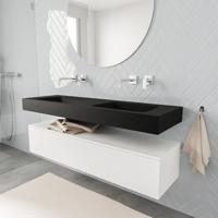 Zaro ALAN vrijhangende wastafel 150cm met wasbak dubbel en onderkast in kleur Wit mat 1 lade(s)